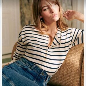 Sezane gatsby marinière navy and cream medium